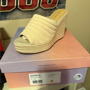 Cream Wedge Espadrille Slip-On Sandals
